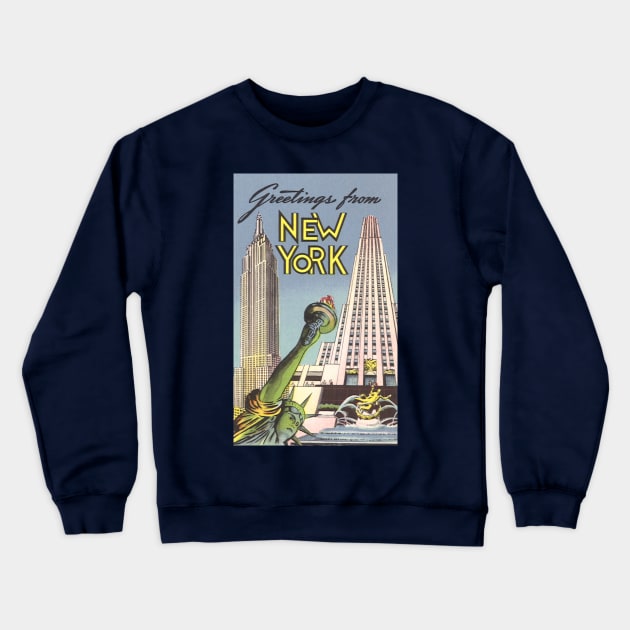 Greetings From New York Travel Poster Landmarks Crewneck Sweatshirt by MasterpieceCafe